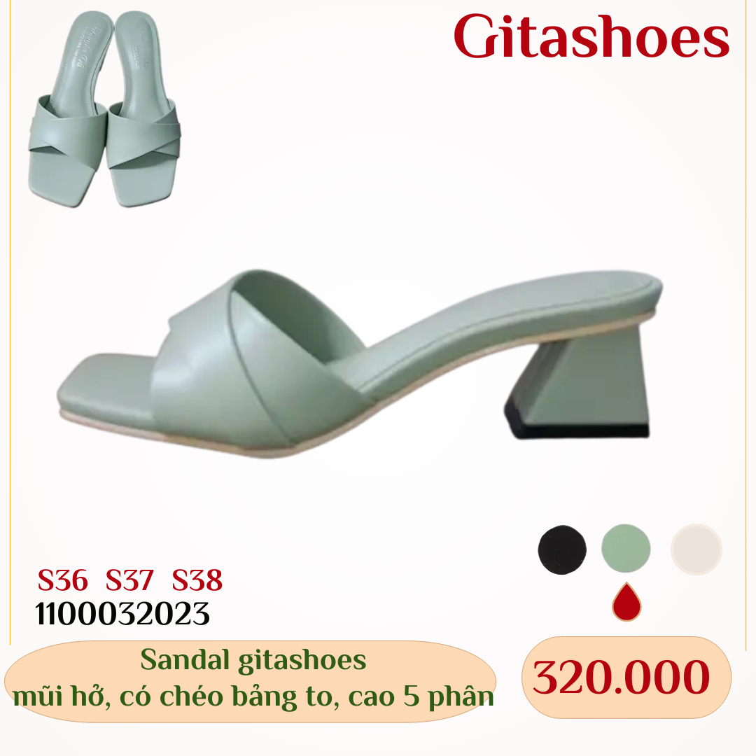 Giày Sandal gitashoes mũi hở, có chéo bảng to,cao 5 phân - 1100032023