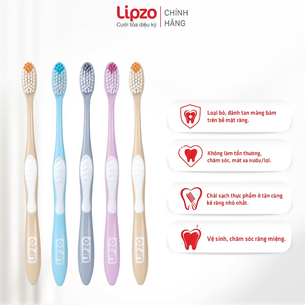 Vỉ 4 Tặng 1 Bàn Chải Đánh Răng Lipzo Flex+ Màu Pastel Công Nghệ Lông Bàn Chải Lõi Kép Chỉ Tơ Nha Khoa Siêu Linh Hoạt
