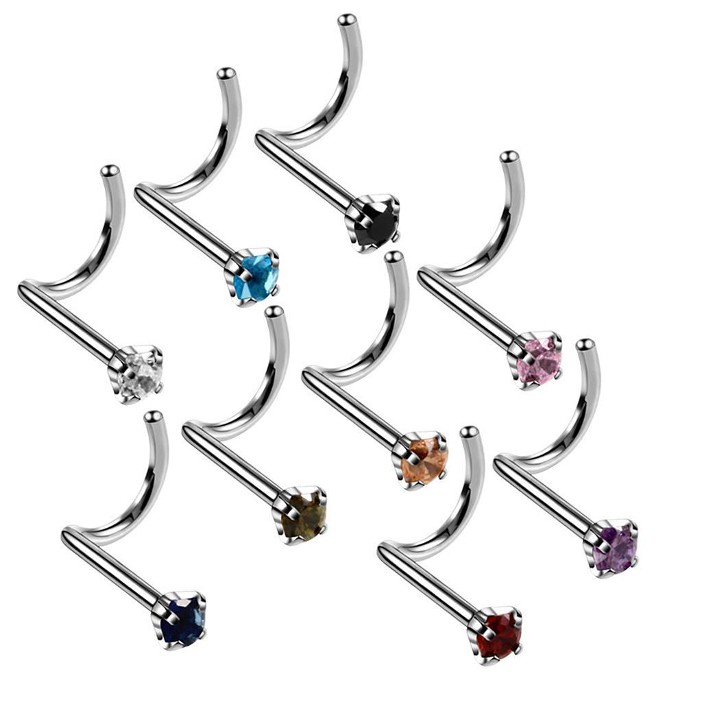 Multicolor Zircon Curved Nose Studs Bar Ring Body Piercing Jewelry 9Pcs 20g