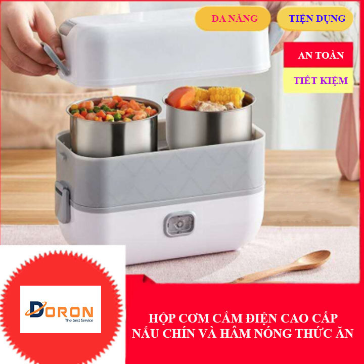 Hộp cơm điện đa năng 2 tầng 4 ngăn inox DORON