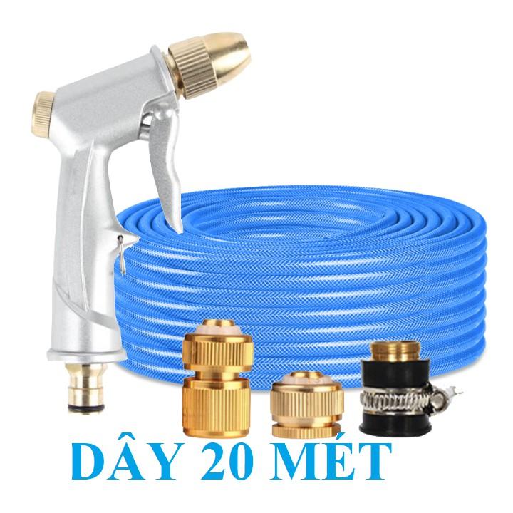 Bộ dây vòi xịt nước rửa xe, tưới cây . tăng áp 3 lần, loại 20m 206701 đầu đồng, cút đồng+ tặng đai