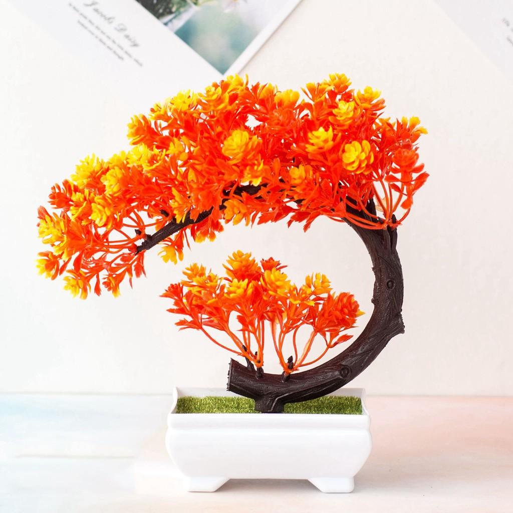 CÂY GIẢ BONSAI dáng trái tim hoa NGÂU ĐIỂM - Chậu cây hoa Phú Quý Cát Tường, trang trí, đề bàn ngày Tết sum vầy