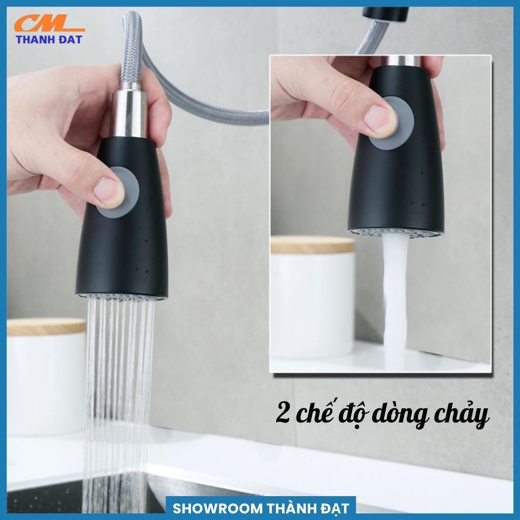 Vòi nước bồn rửa chén, vòi rửa bát nóng lạnh đầu dây rút INOX phủ Nano đen tặng kèm 2 dây cấp nước