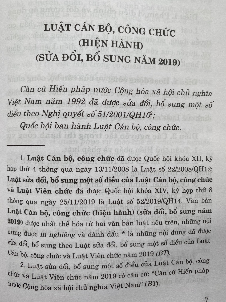 Luật Cán Bộ, Công Chức ( hiện hành)  ( sửa đổi, bổ sung năm 2019 ) 