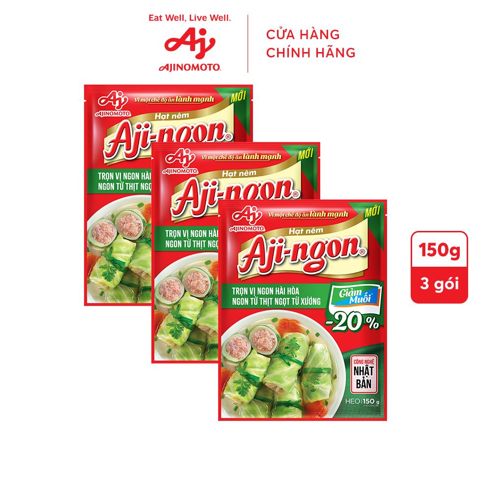 Combo 3 gói Hạt nêm Aji-ngon Heo giảm muối 150g/gói