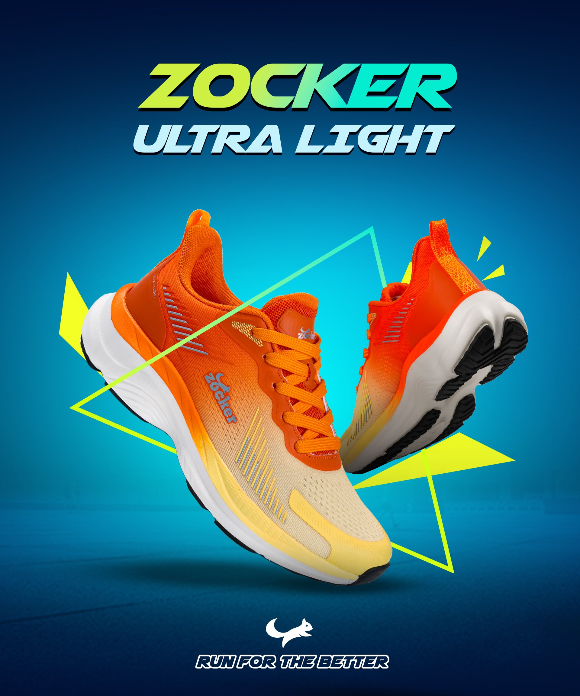 Giày Chạy Bộ Zocker Ultra Light Pale Yellow/Orange - Công Nghệ Light Foam Premium Siêu Nhẹ - Siêu Êm - Siêu Nảy - Tặng kèm vệ sinh giày