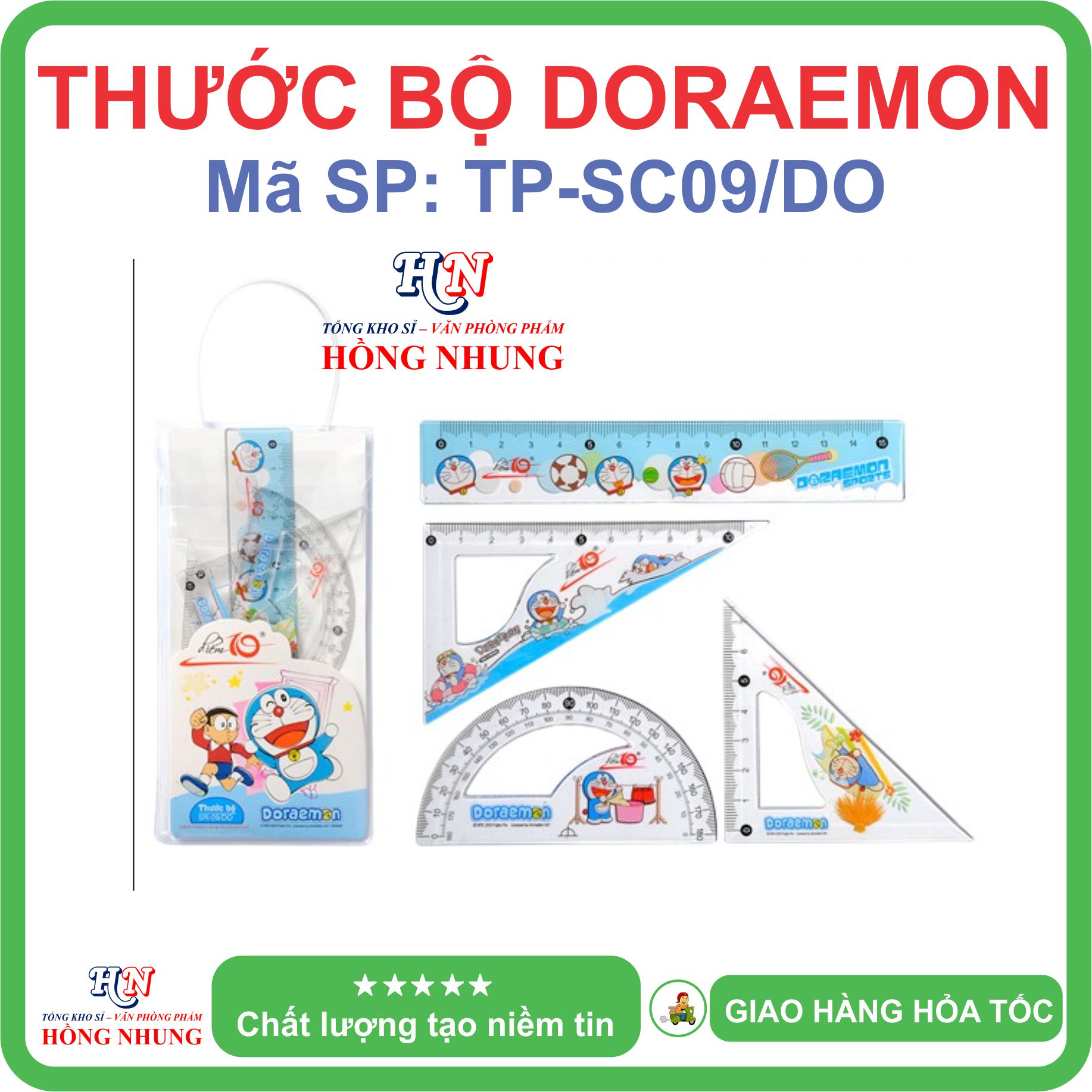 [SALE] Thước bộ Doraemon TP-SR09/DO , phù hợp với học sinh để đo đường thẳng và đo góc.