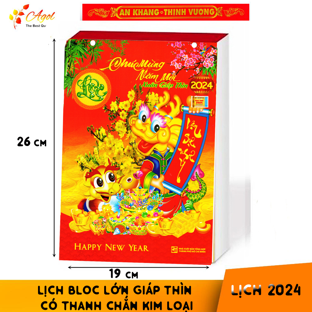 Lịch Bloc Siêu Đại Chúc Mừng Năm Mới Giáp Thìn 2024 kích thước bloc 19*26
