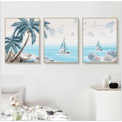 Bộ 3 tranh sơn dầu số hóa tự tô painting by number DIY 40x50x3(TRANH) sale hot