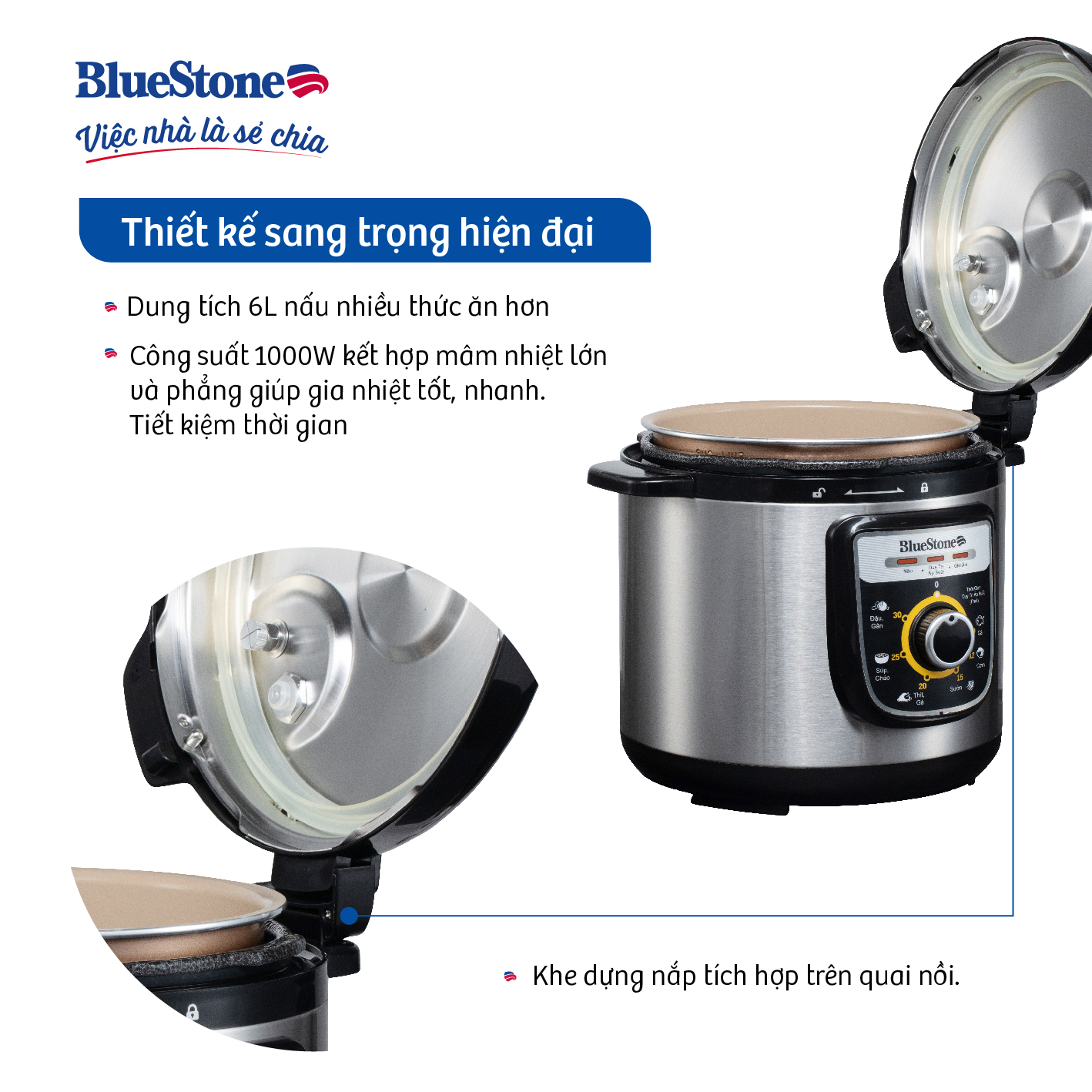 Nồi Áp Suất Bluestone PCB-5639 (6 Lít) - Hàng chính hãng