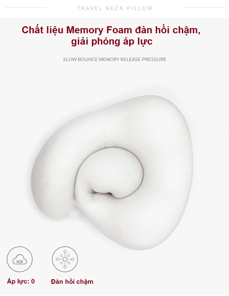 Gối Chữ U Văn Phòng, Du Lịch, Tựa Đầu Ô Tô, Máy Bay. Chất Liệu Memory Foam Bảo Vệ Chống Mỏi Cổ - Màu Xám