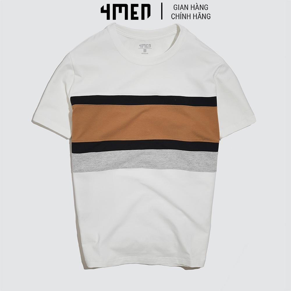 Áo thun nam ngắn tay đẹp 4MEN AT060 cổ tròn, form regular, vải cotton cao cấp co giãn, phối màu trẻ trung ấn tượng