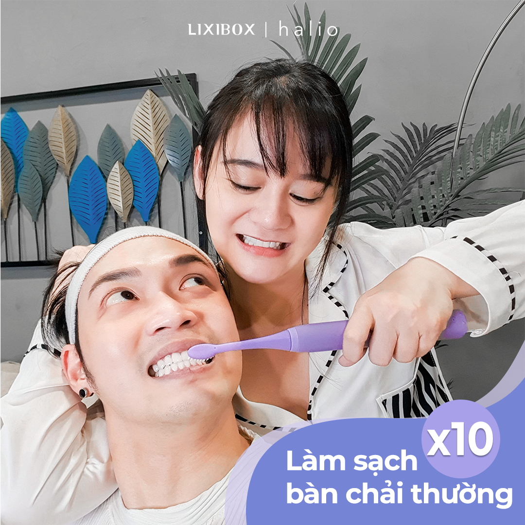 Combo Bàn chải điện Sonic Whitening Toothbrush Và Máy Tăm Nước Cầm Tay Halio UltraClean Oral Irrigator - Periwinkle