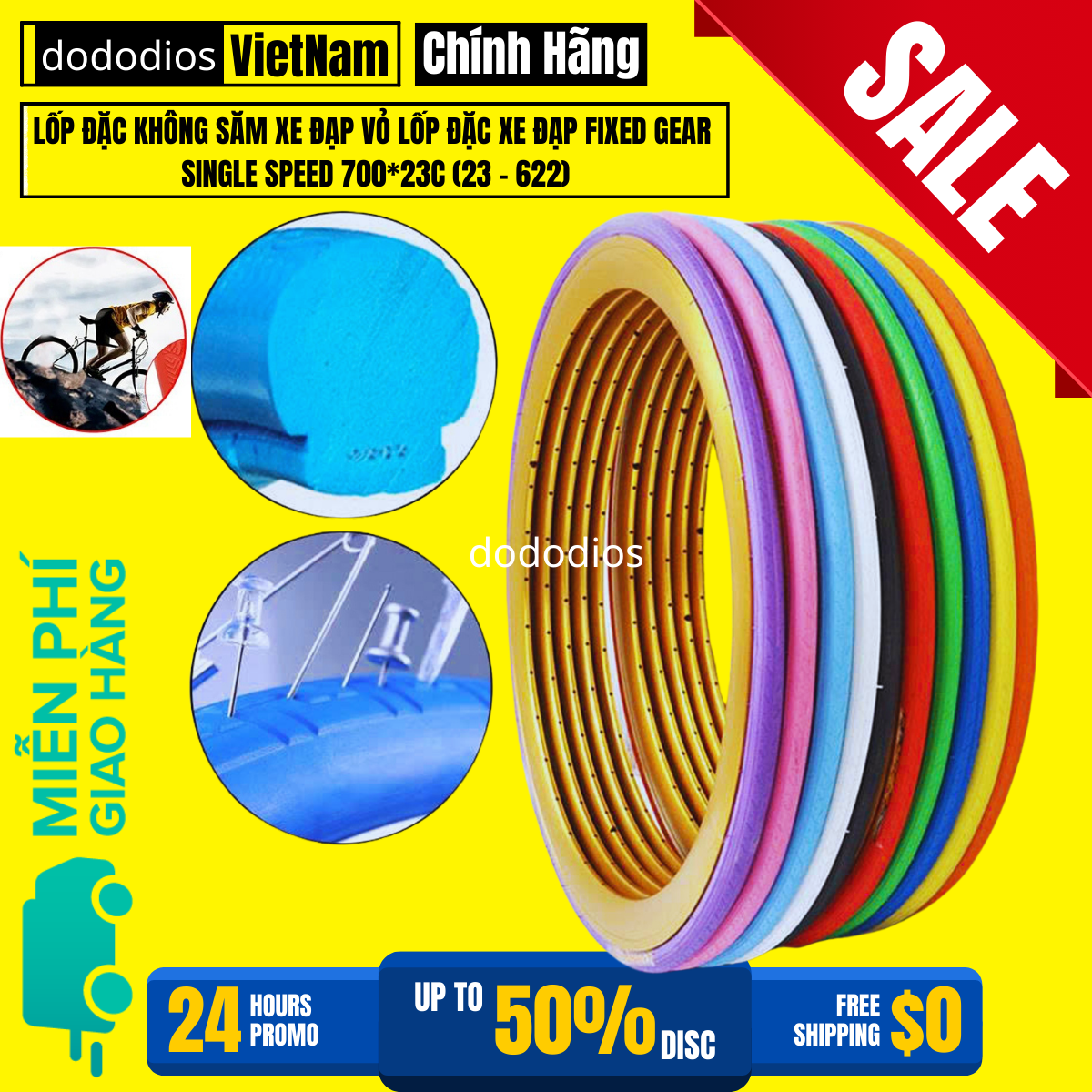Lốp Đặc Không Săm Xe Đạp Chọn Màu – Vỏ Lốp Đặc Xe Đạp Fixed Gear Single Speed 700*23C (23 - 622) Chính Hãng dododios