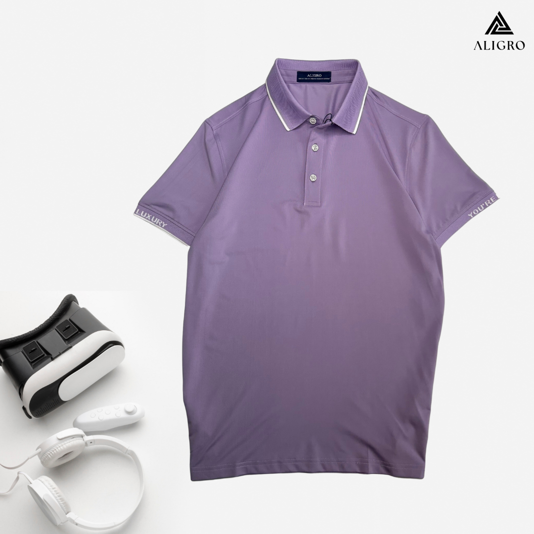 Áo polo golf nam ngắn tay ALIGRO chất vải coolmax màu tím năng động ALGPLO112