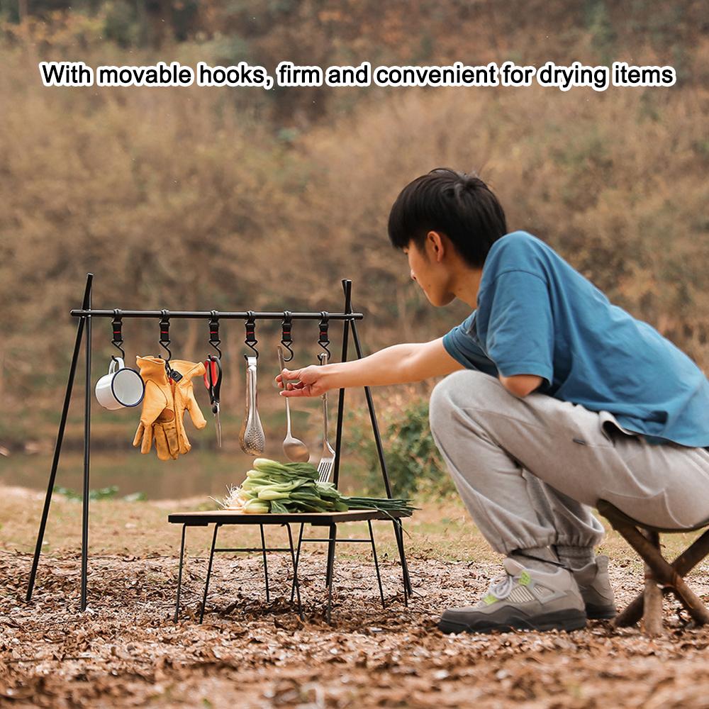 Outdoor Camping Cups Bowls Folding Drying Rack Hung Shelf With Hook Aluminum Alloy Bracket Picnic BBQ Tableware Cookware Storage Rack Campsite Tools Shelf