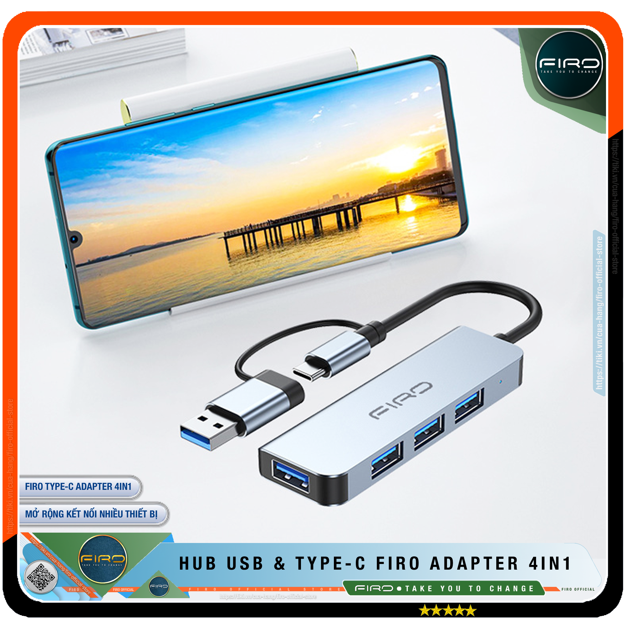 Hub USB 3.0 FIRO Và Hub Type C FIRO - Bộ Chia Cổng USB FIRO - HUB Chuyển Đổi Dành Cho Laptop, PC - Hỗ Trợ Sạc Pin, Kết Nối Đa Năng Ổ Cứng , Bàn Phím, Chuột, Máy In, Thiết Bị Ổ Chia USB - FIRO Type C Adapter 4in1 - Hàng Chính Hãng