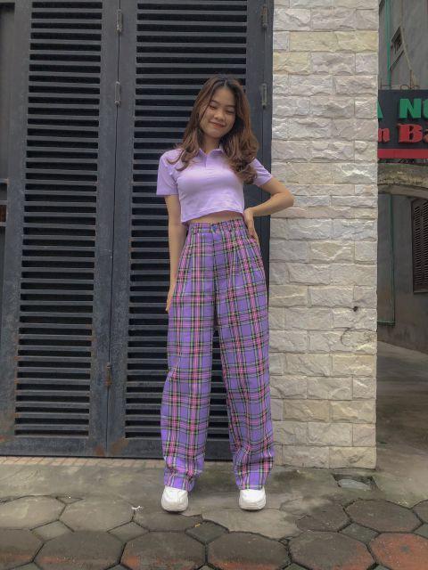 [Mặc Là Xinh] Quần Kẻ Caro Ống Rộng Lưng Chun