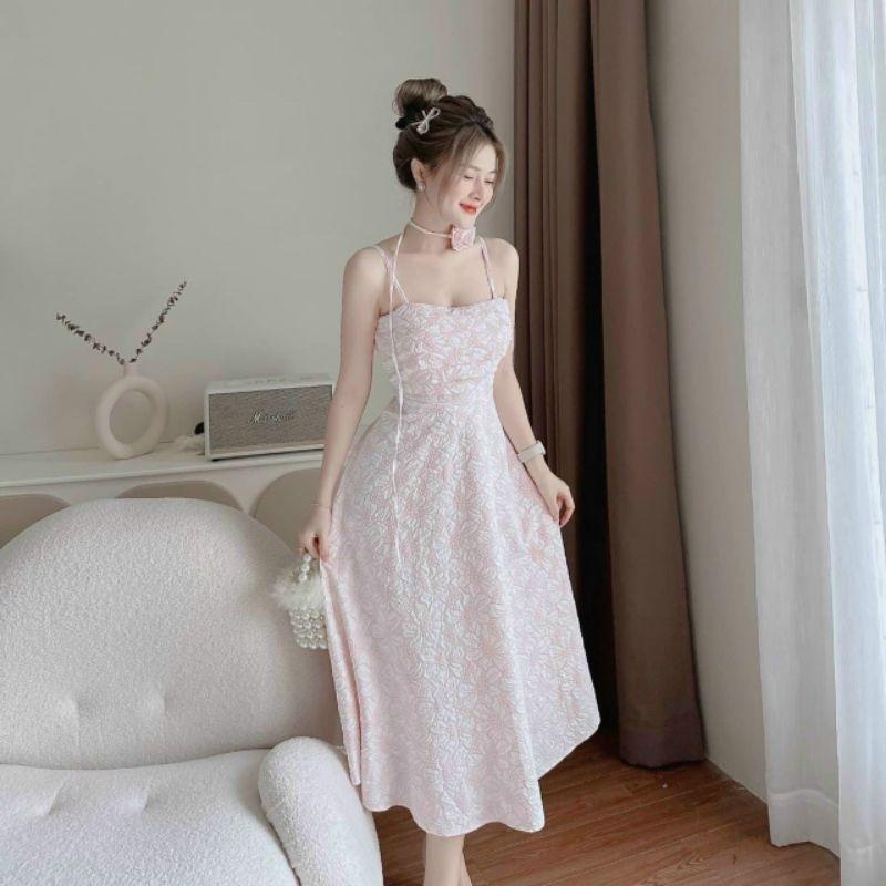 Đầm kiểu nữ 2 dây Cúp Ngực Form Midi Xoè Kèm Dây Cổ duyên dáng Kgia fashion