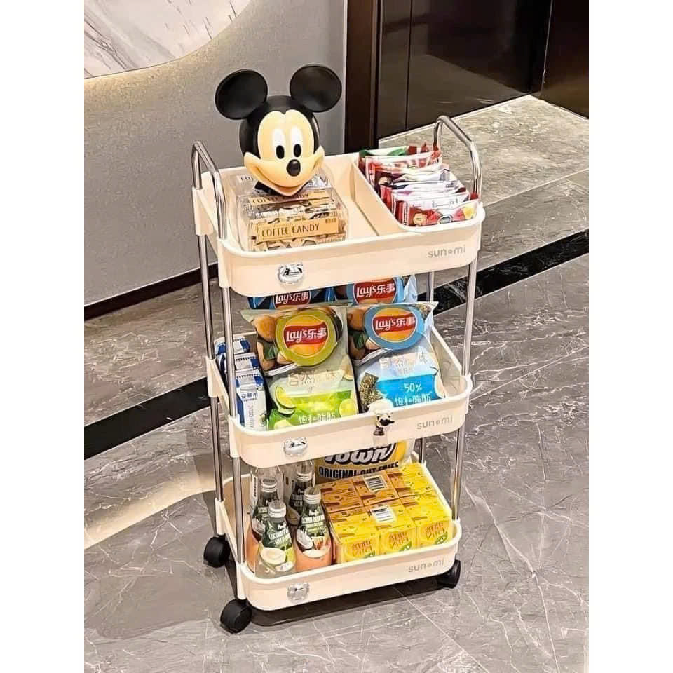 Kệ đa năng 3 TẦNG - bánh xe, giỏ đựng đồ, Dễ dàng di chuyển giá sách đa năng Kệ đa năng có bánh xe, di chuyển tiện lợi (hàng nhập khẩu) - KỆ NHÀ BẾP