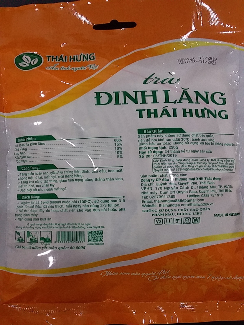 Trà đinh lăng Thái Hưng 50 túi loc combo 9 gói