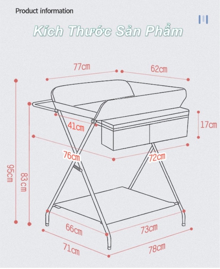 Giường thay tã nâng hạ và di chuyển được