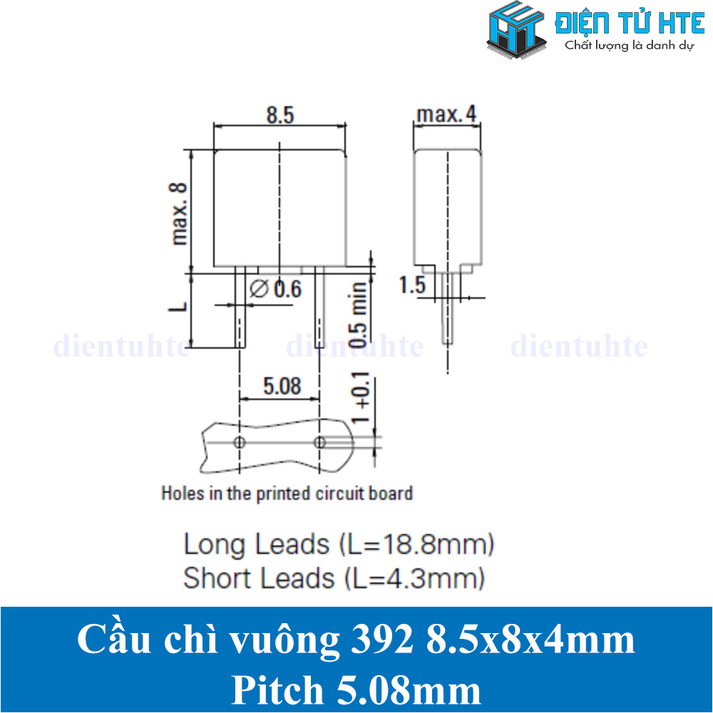 Bộ 10 Cầu chì vuông 392 8.5x8x4mm pitch 5.08mm 250V