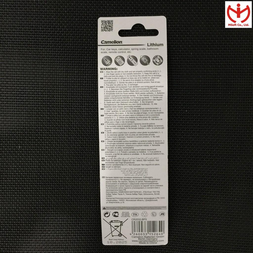 Pin Lithium CR2032 3V hiệu Camelion vỉ 5 viên - MSOFT