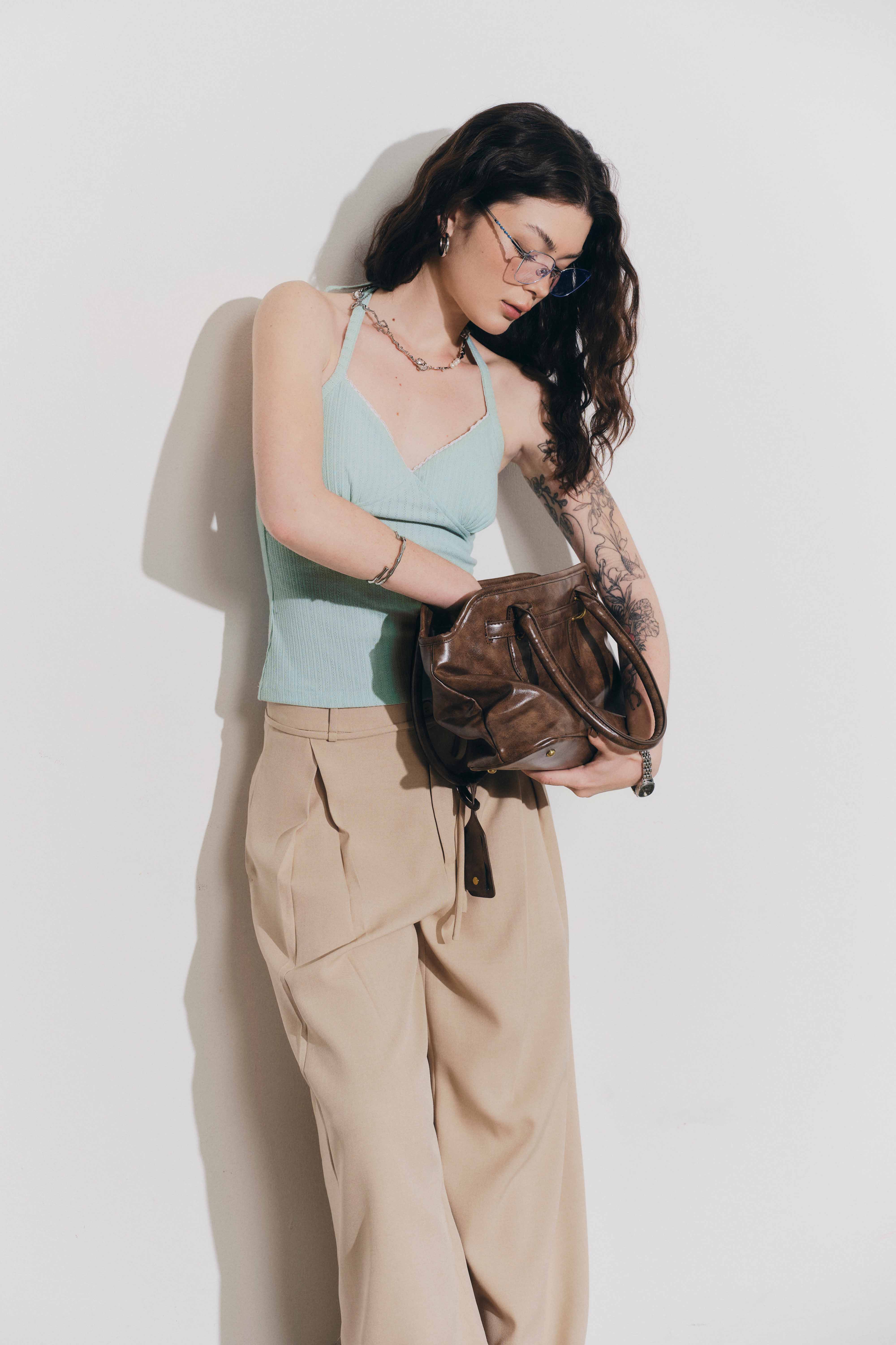 DOTTIE - Áo thun cổ yếm viền ren - Xanh ngọc - T1146