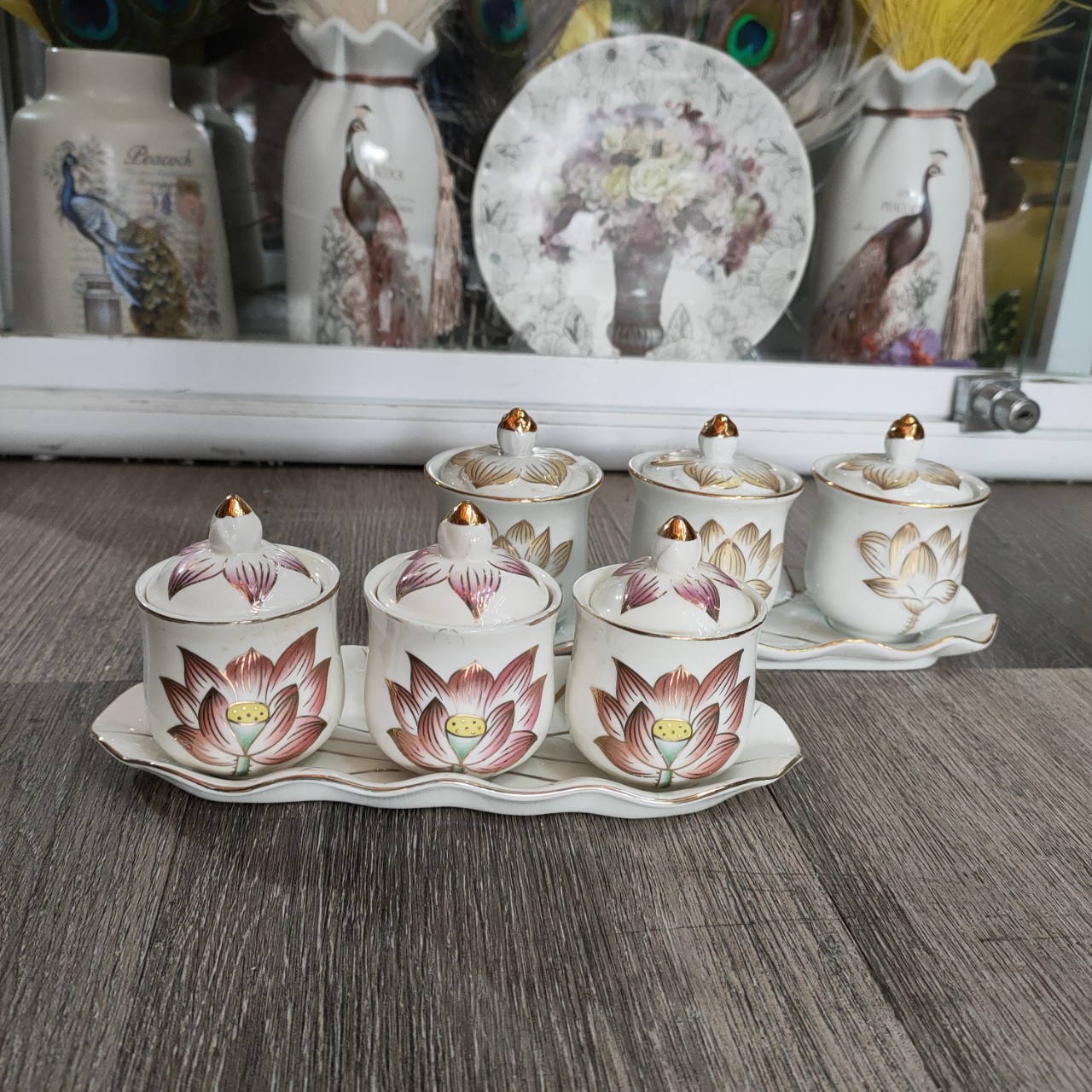 Khay nước 3 ly Hoa sen 19cm - thờ cúng