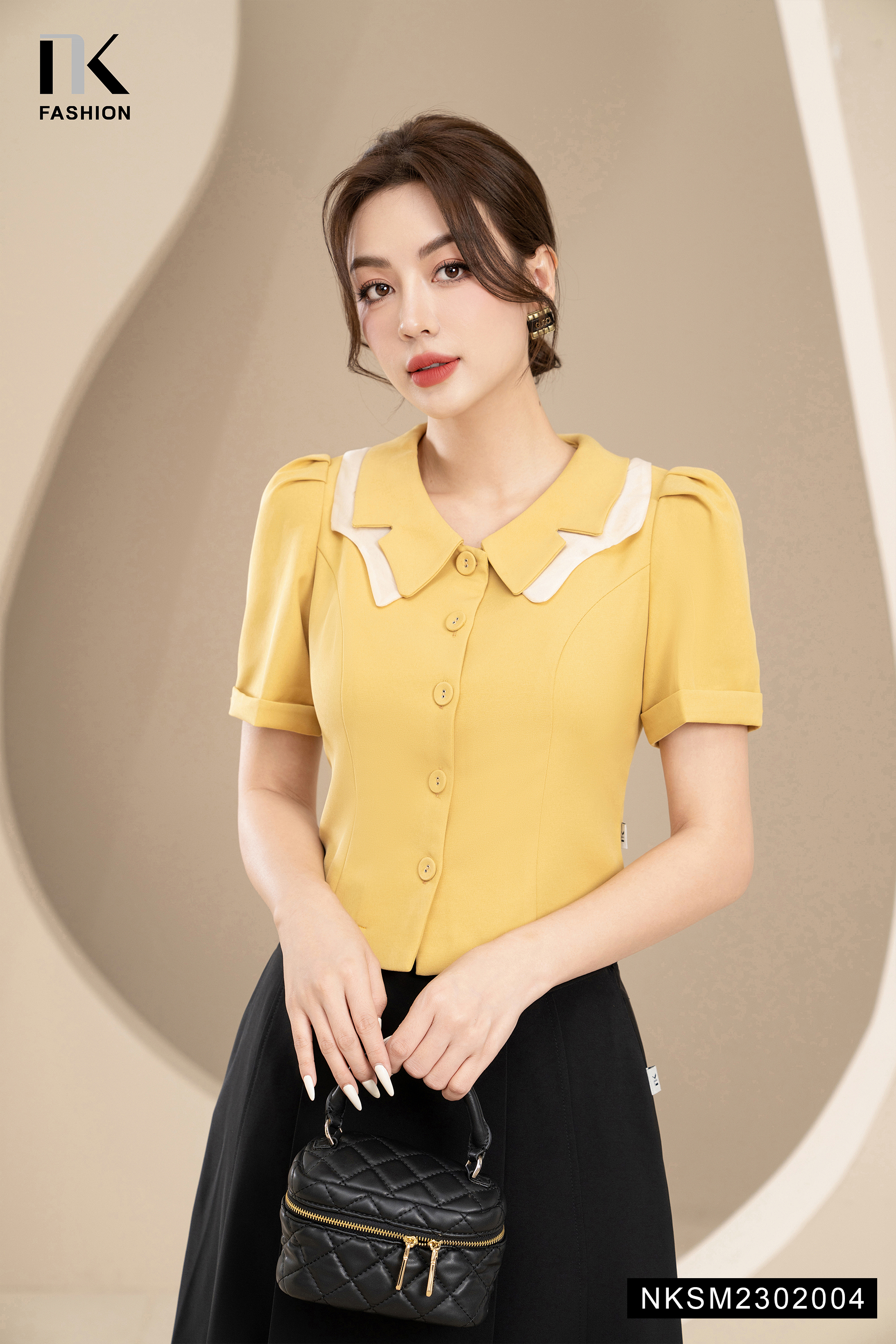 Áo Sơ Mi Nữ NK Fashion Cổ Kẹp Phối Màu Thiết Kế Đơn Giản Thanh Lịch Phù Hợp Đi Làm Chất Vải Hàn Cao Cấp NKSM2302004