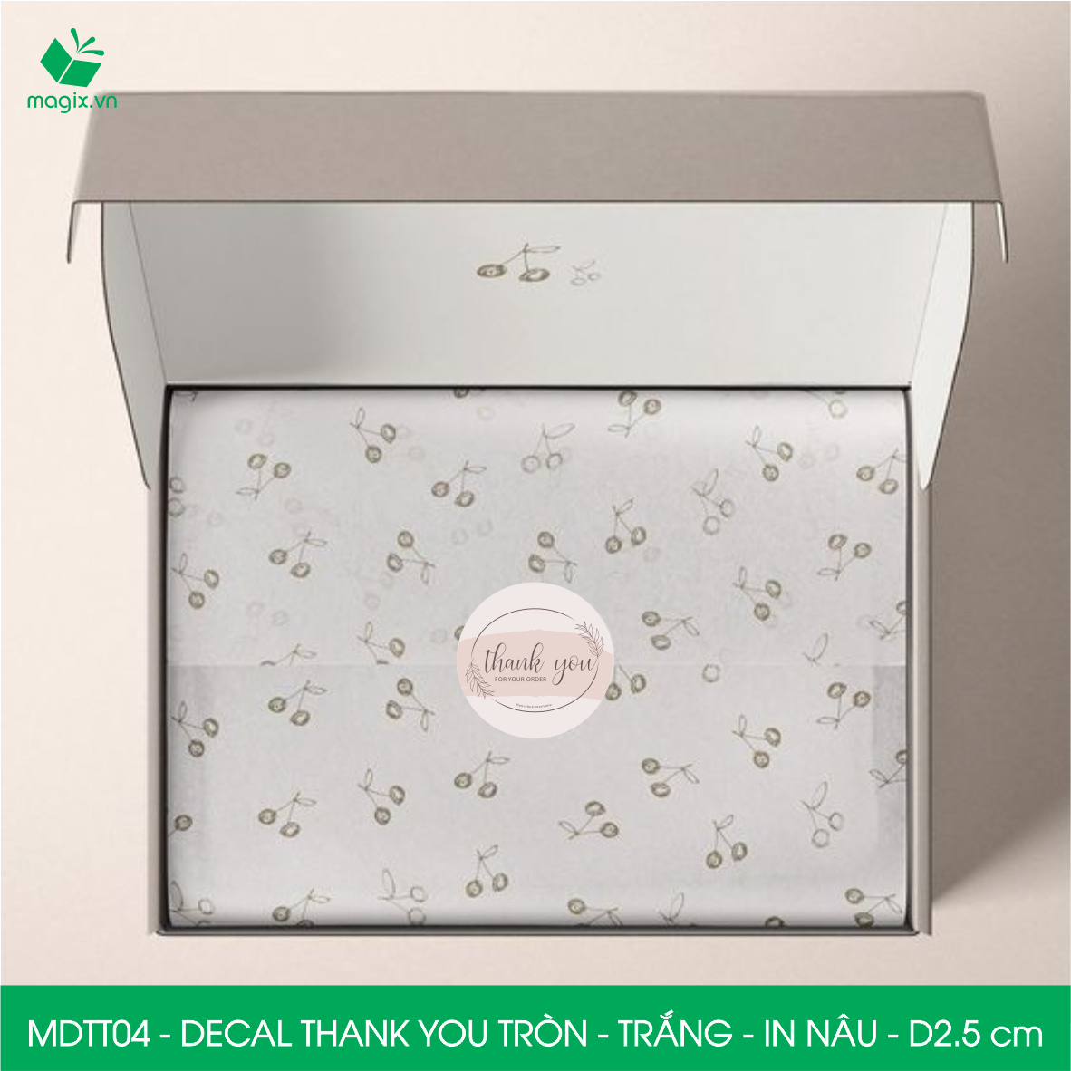 MDTT04 - D2.5cm - 50 Sticker Thank you, decal Thank you tròn dán hộp carton, tem cám ơn, nhãn dán cảm ơn trang trí gói hàng