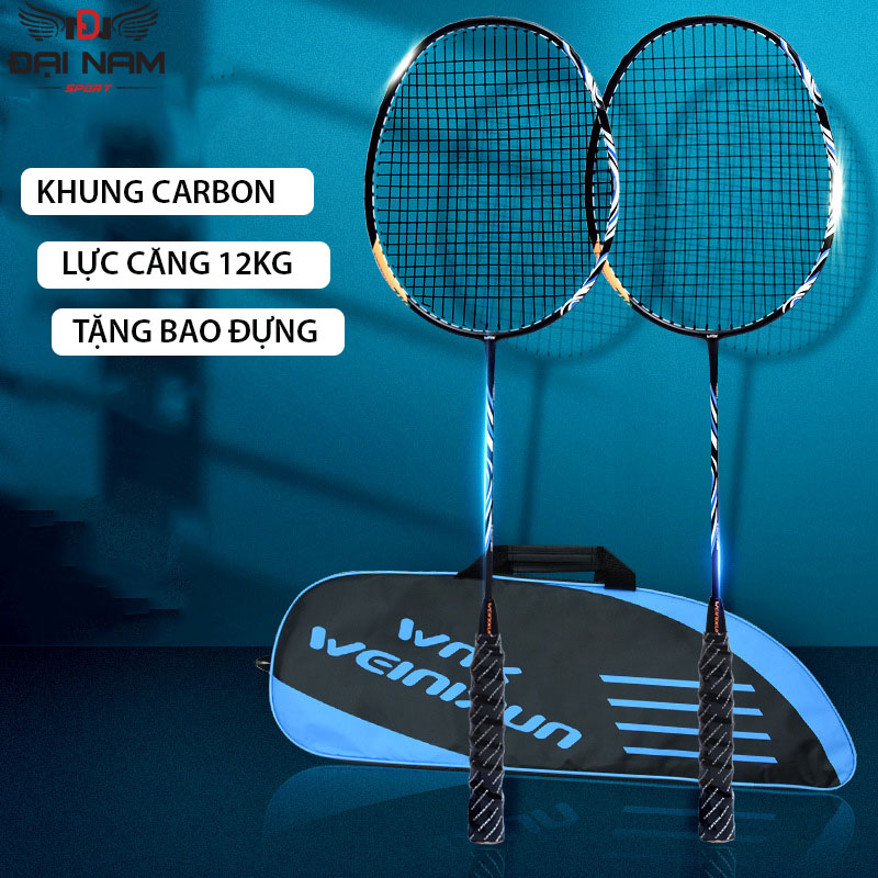 Bộ 2 Vợt Cầu Lông Khung Carbon 710 Lực Căng 12kg (26LBS) Đại Nam Sport + Tặng Túi Đựng Vợt