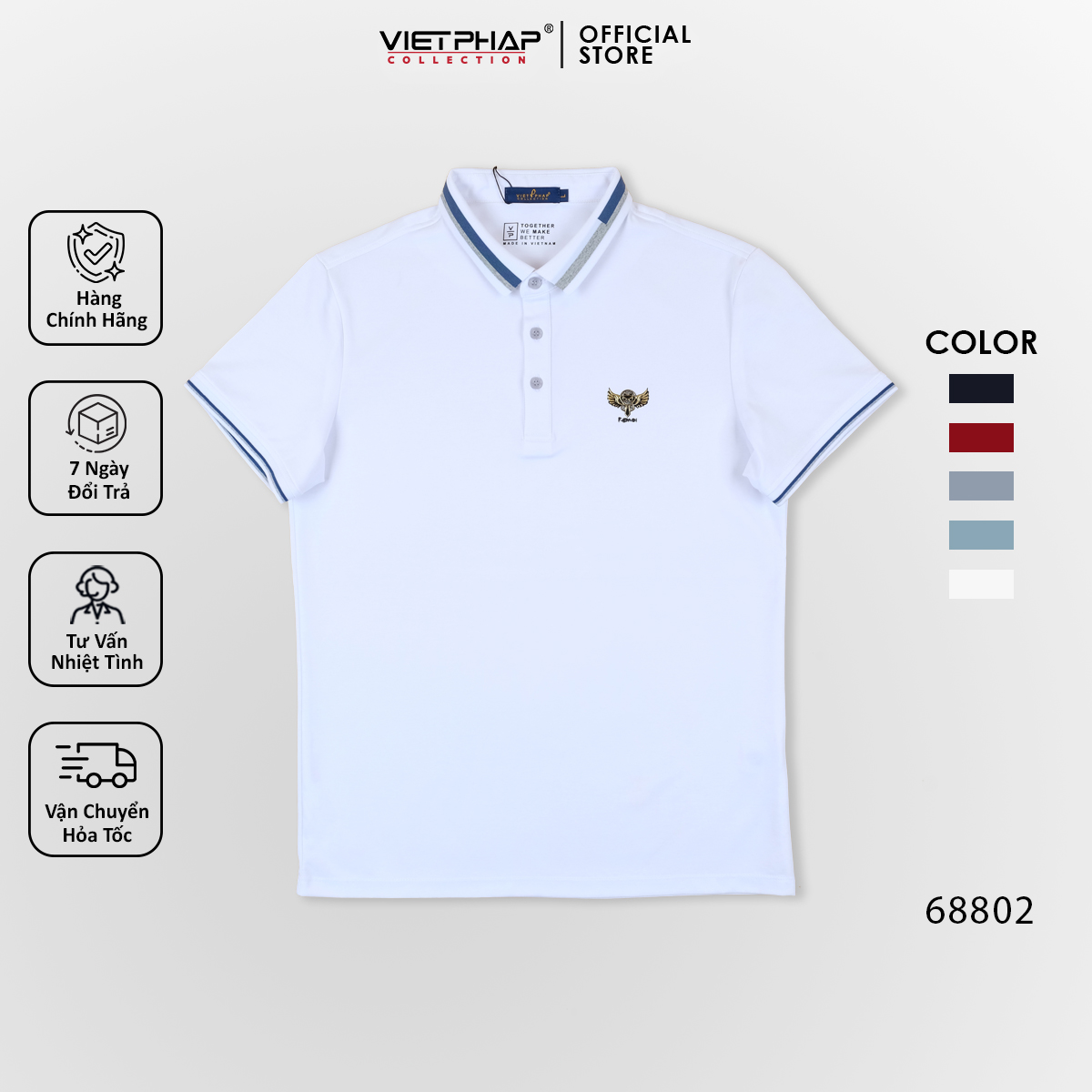 Áo Thun Polo Nam Cao Cấp VIỆT PHÁP / Form Basic - Chất liệu cotton co dãn thấm hút mồ hồi tốt 68802