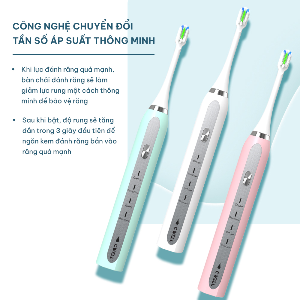 Bàn chải điện CWell S2 Pro chính hãng, công nghệ sóng siêu âm, làm trắng răng, pin khoẻ dùng 60 ngày, bản nâng cấp 2023