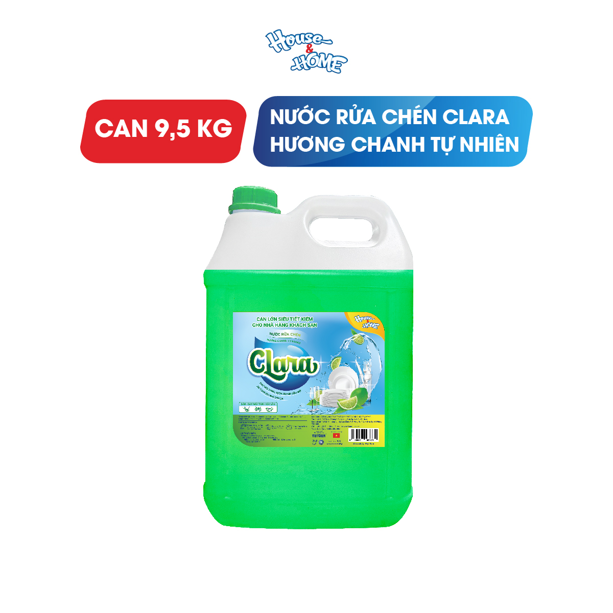 Nước rửa chén bát Clara tinh chất hương chanh can 9,5kg