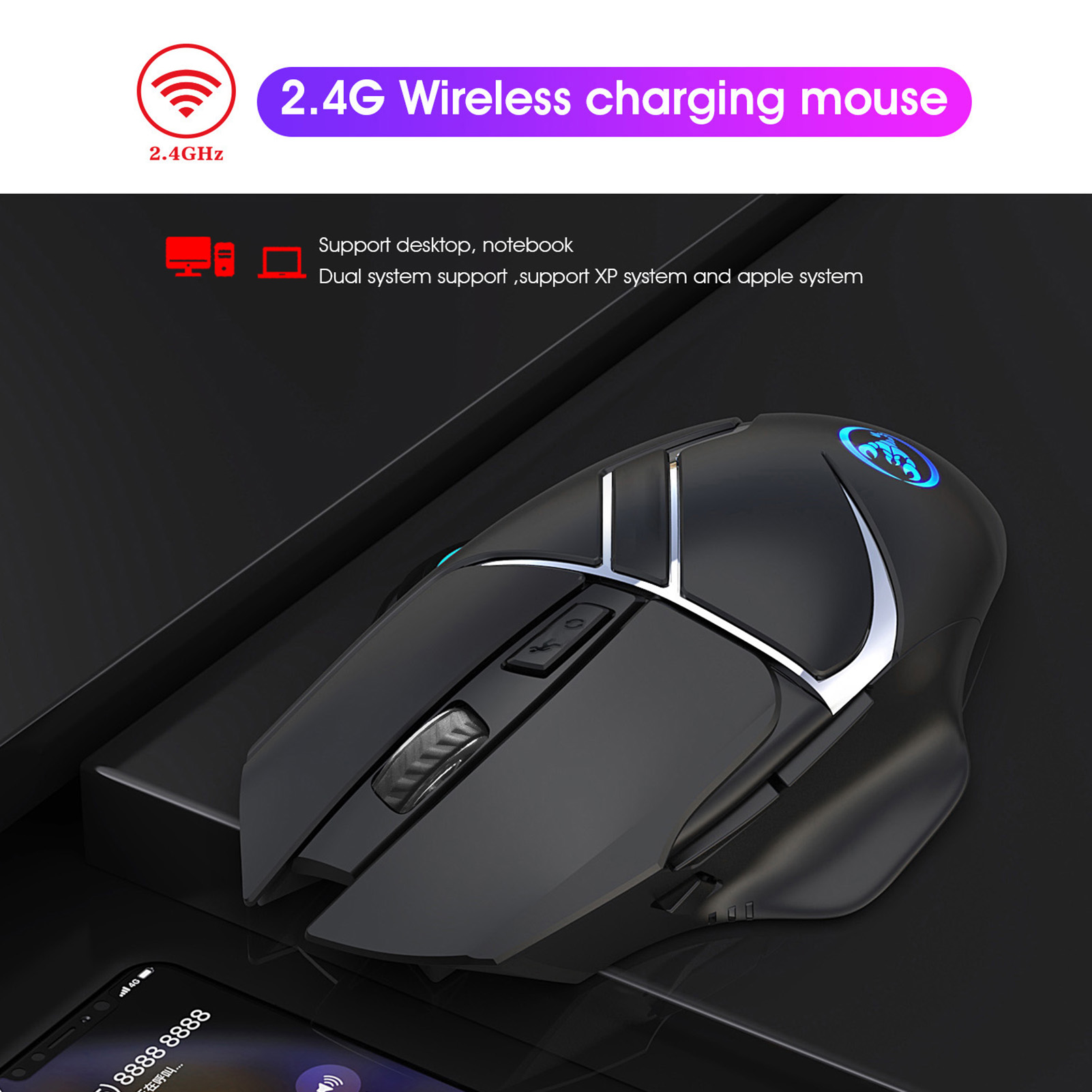 Chuột chơi game không dây HXSJ T60 không dây 2.4G với DPI có thể điều chỉnh