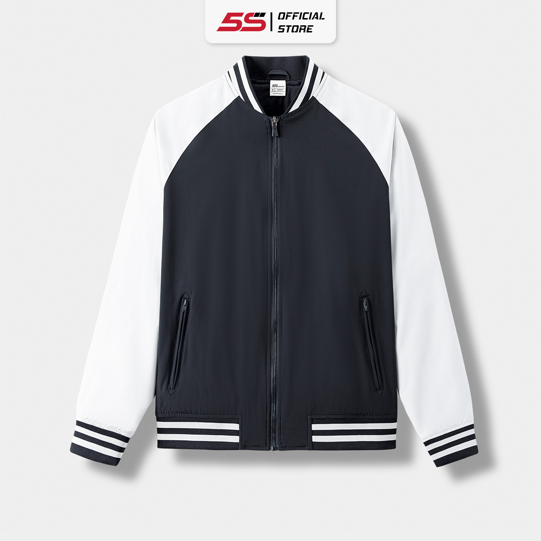Áo Khoác Bomber Nam 5S FASHION, Thiết Kế Trẻ Trung, Tay Raglan, Bo Phối Dệt Kẻ Năng Động ( AKB23013)