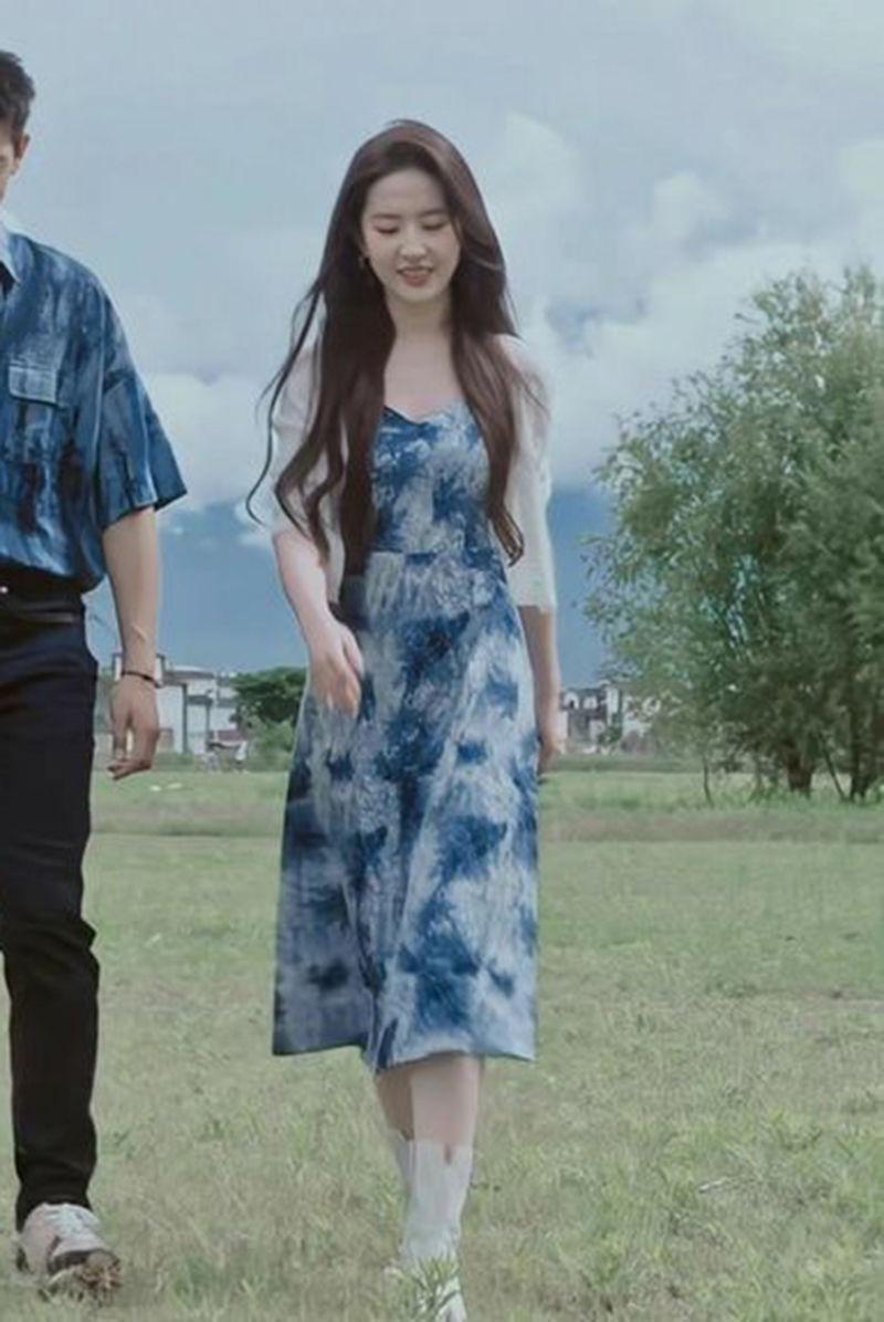 SHUANGYAN Đến nơi có gió Hứa Hồng Đậu cùng kiểu váy màu xanh da trời của Lưu Diệc Phỉ, váy nghỉ mát, váy bãi biển.