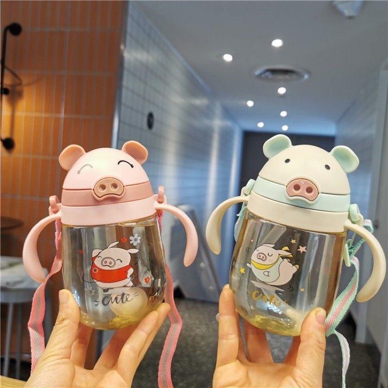 BÌNH TẬP HÚT HÌNH LỢN CON CUTE 425ML CÓ VAN CHỐNG SẠC