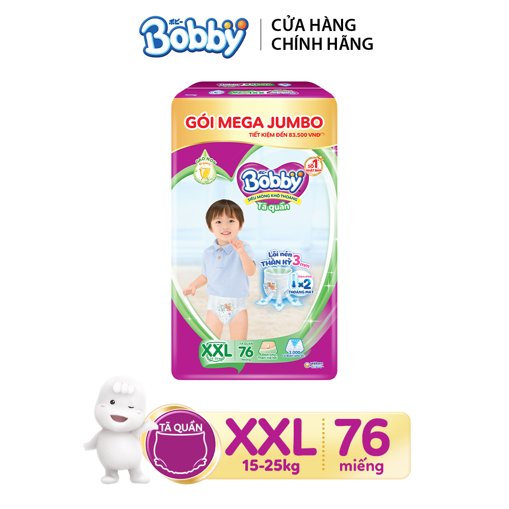Tã/bỉm quần Bobby 3mm Gạo non XXL76