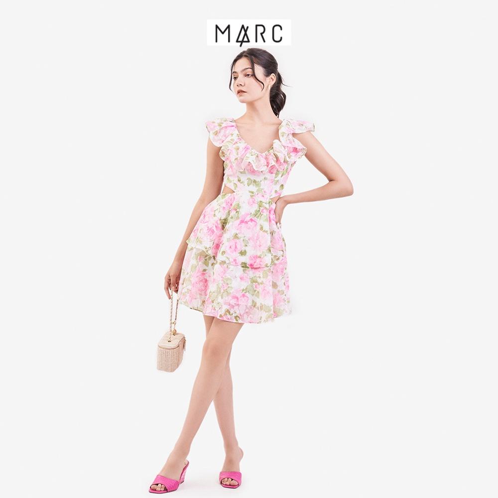 Đầm mini nữ MARC FASHION 2 tầng bèo cổ cutout eo TRNH063222