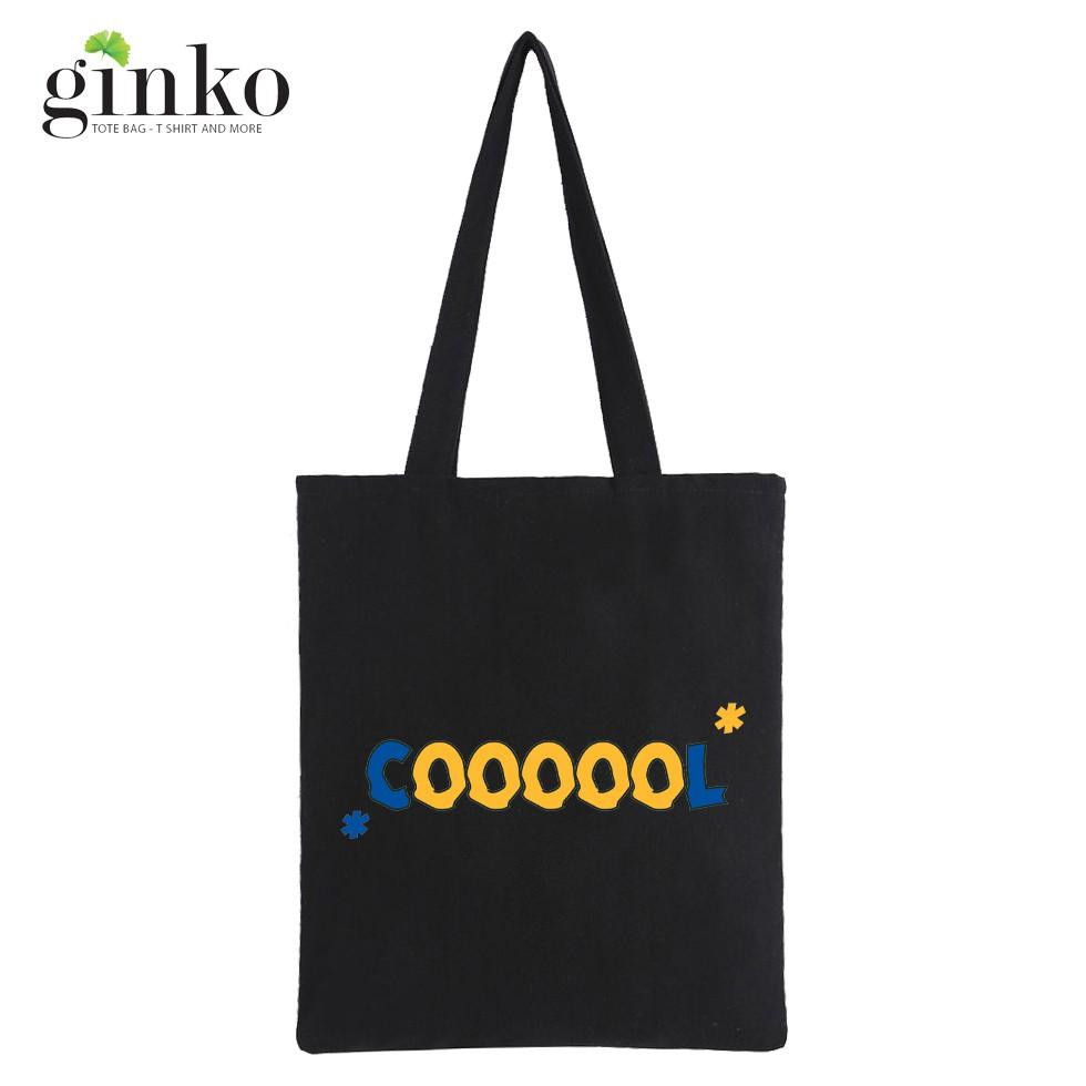 Túi Tote Vải Canvas Ginko kiểu basic có dây kéo khóa miệng túi( có túi con bên trong) đựng vừa laptop 14 inch và nhiều đồ dùng khác Phong Cách ulzzang Hàn Quốc In Hình CooooL B31