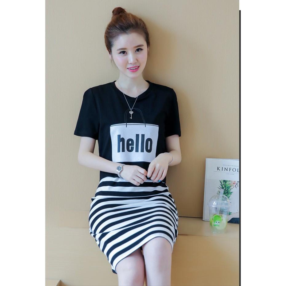 Sét áo thun in chữ và đầm suông 2 dây Qa24