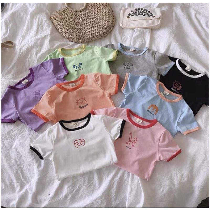 Áo phông hoạt hình cotton phối viền cho bé