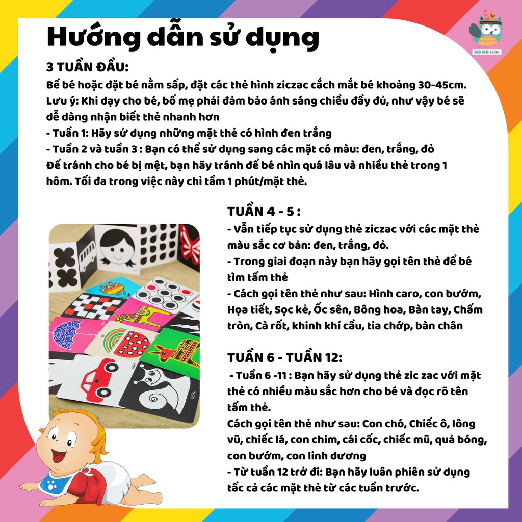 Bộ Thẻ Kích Thích Thị Giác Montessori Cho Trẻ Sơ Sinh Dạng Zig Zac Và Flashcard - Lalala Baby