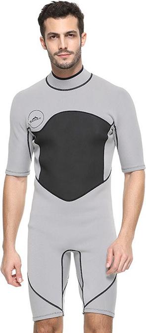 Mens Snorkeling Suit Short-Sleeved One-Piece Wetsuit 3Mm Neoprene Diving Surf Suit - Grey - XXL