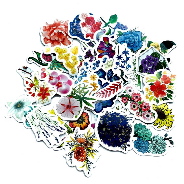 Set 60 Sticker hoa Flowers cắm trại ảnh ép lụa