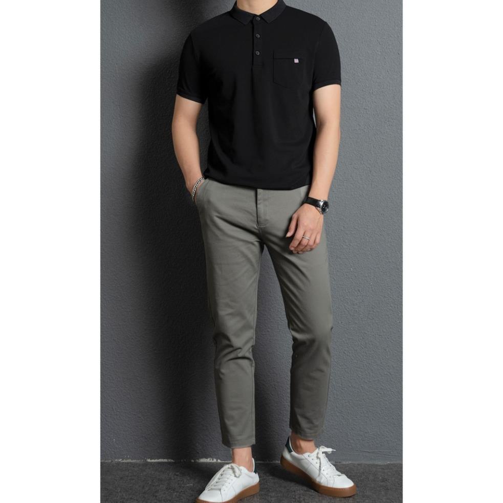 Áo thun Đen POLO nam ngắn tay cổ bẻ có túi , ÁO BIG SIZE -TSSTORE95