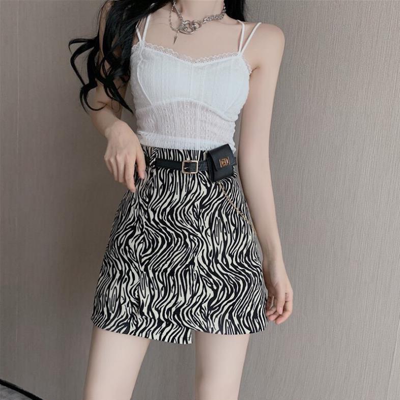 Chân Váy Ngắn Kèm Đai, Chân Váy Ngắn Hoạ Tiết Da Beo, Kiểu Dáng Sang Trọng, Hàng QC Cao Cấp